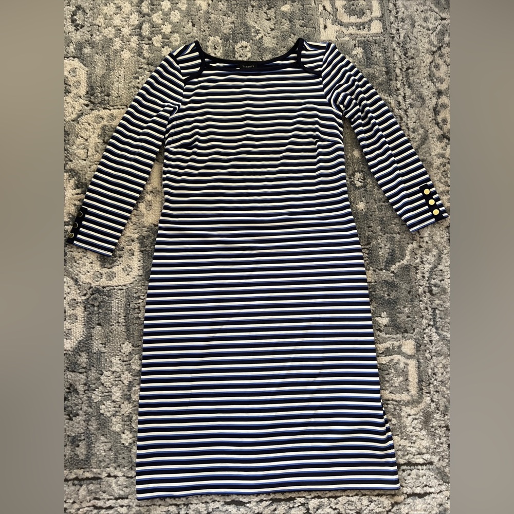 Talbots POOL BEACH DRESS COVERUP NYLON SWIM STRIPED GOLD BUTTONS BOATNECK XS NEW